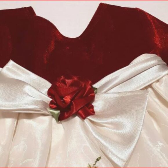 Vtg Red Embroidered Christmas Dress Sz 12 Months by Youngland Rose Bow Lined - Picture 2 of 3